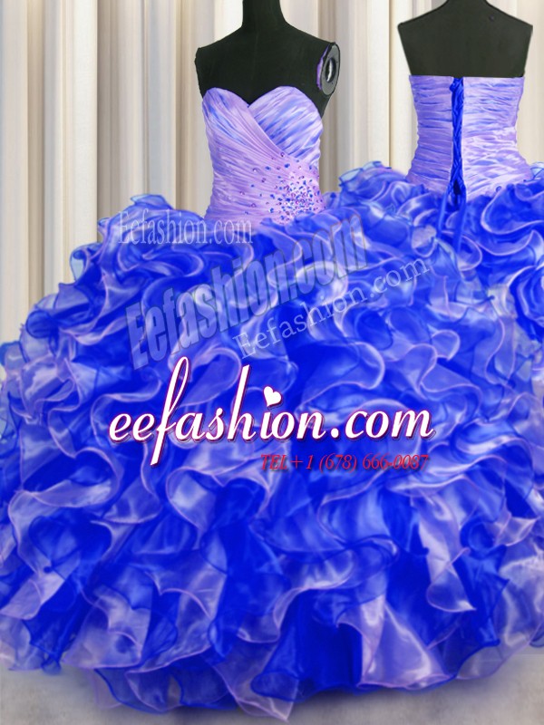  Floor Length Ball Gowns Sleeveless Royal Blue Quinceanera Dress Lace Up