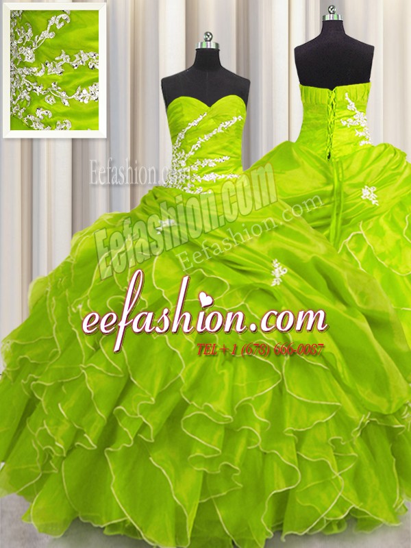 New Style Sweetheart Sleeveless Organza 15th Birthday Dress Beading and Appliques and Ruffles Lace Up