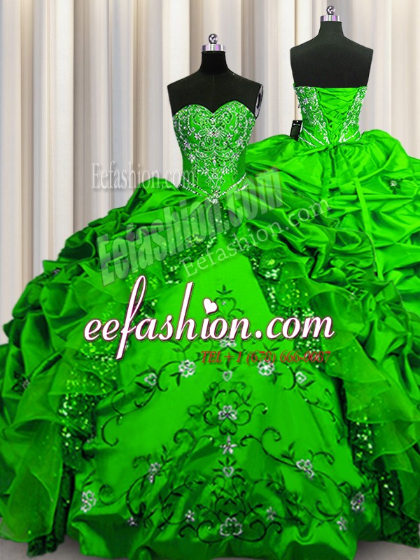  Sequins Ball Gowns Taffeta Sweetheart Sleeveless Beading and Embroidery and Ruffles and Pick Ups Floor Length Lace Up Quinceanera Dresses