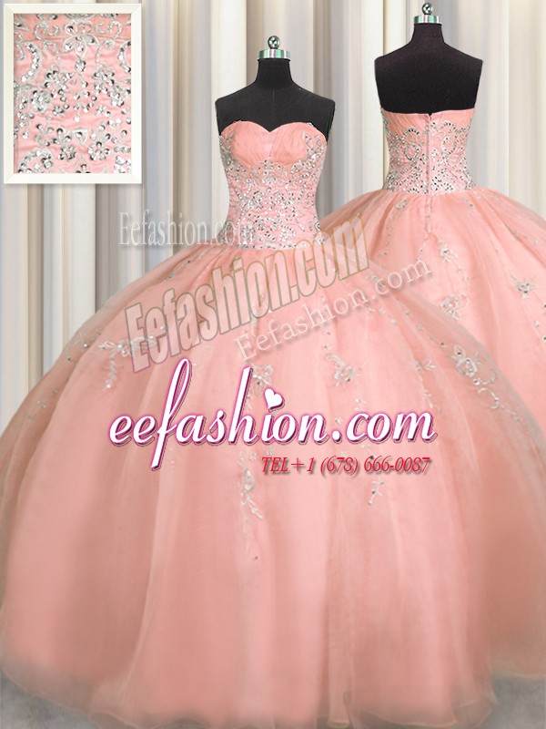  Puffy Skirt Watermelon Red Sweetheart Zipper Beading and Appliques 15th Birthday Dress Sleeveless