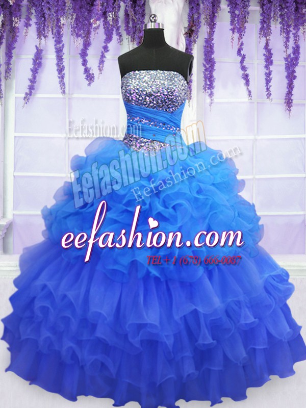 Exceptional Sleeveless Lace Up Floor Length Beading and Ruffled Layers and Pick Ups 15th Birthday Dress