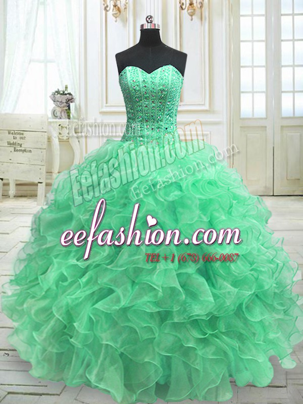  Sweetheart Sleeveless Lace Up Quince Ball Gowns Green Organza