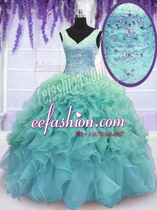  Floor Length Ball Gowns Sleeveless Blue Quinceanera Dress Lace Up
