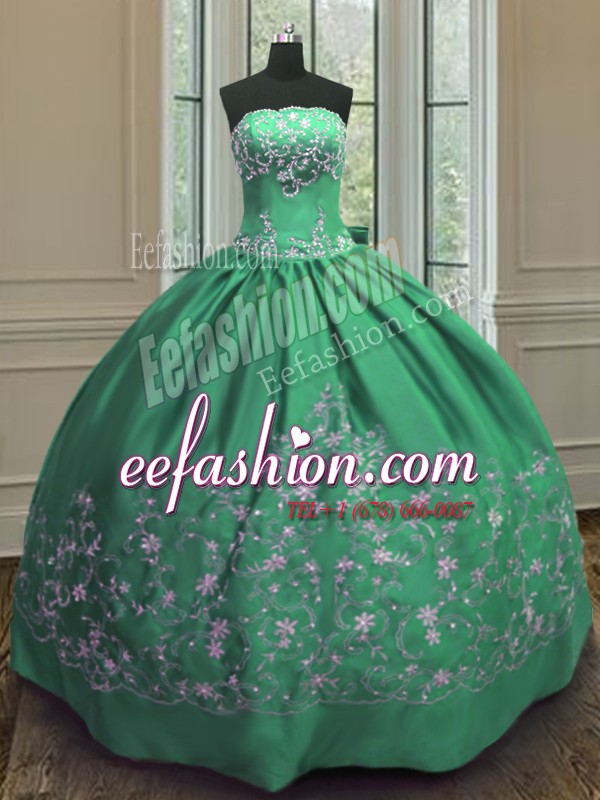 Green Quinceanera Gowns Military Ball and Sweet 16 and Quinceanera and For with Embroidery Strapless Sleeveless Lace Up