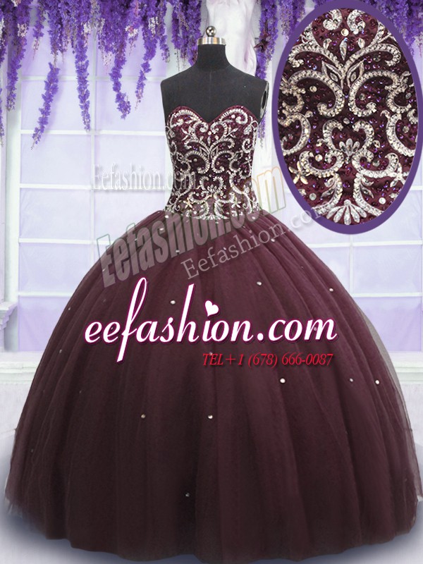  Dark Purple Sleeveless Floor Length Beading and Appliques Lace Up Sweet 16 Dress