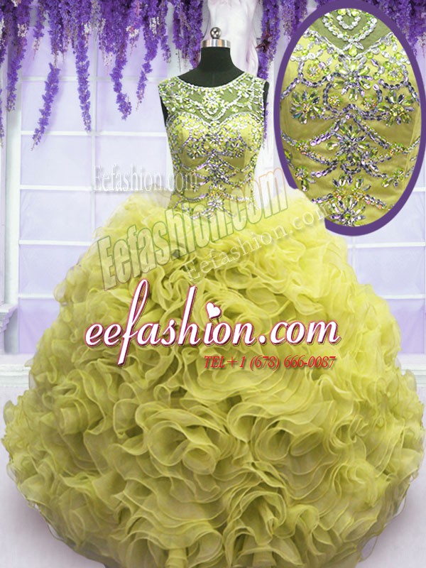  Scoop Sleeveless Lace Up Quince Ball Gowns Yellow Organza