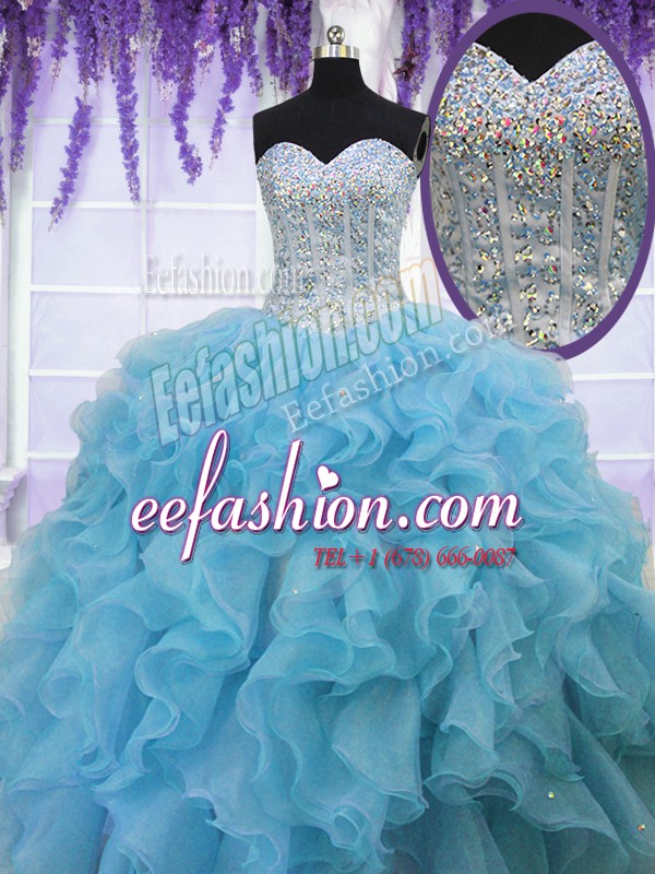 Fancy Sleeveless Ruffles and Sequins Lace Up Sweet 16 Dresses