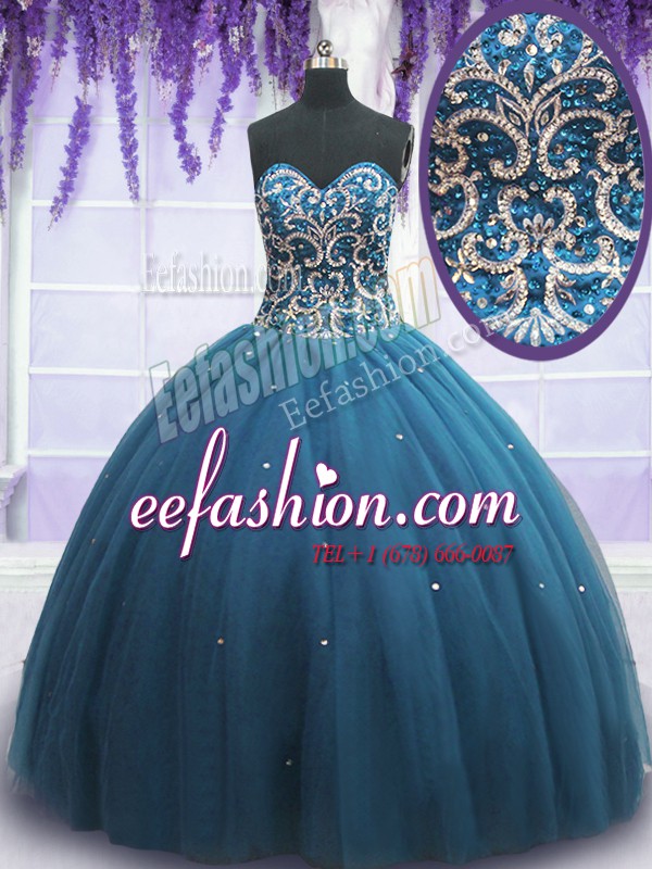  Teal Sweetheart Lace Up Beading and Appliques Quinceanera Gowns Sleeveless
