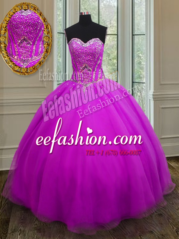  Floor Length Purple Sweet 16 Dresses Organza Sleeveless Beading