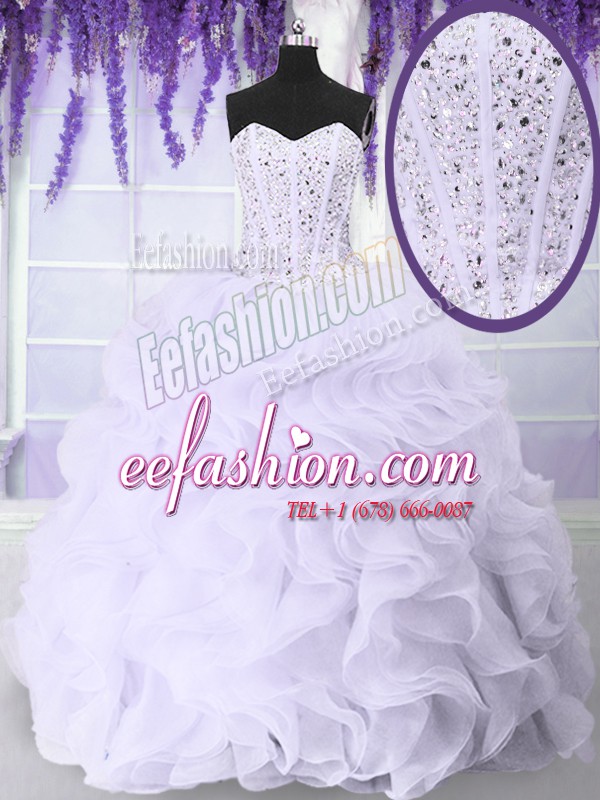 Low Price White Sweetheart Neckline Beading and Ruffles Sweet 16 Quinceanera Dress Sleeveless Lace Up