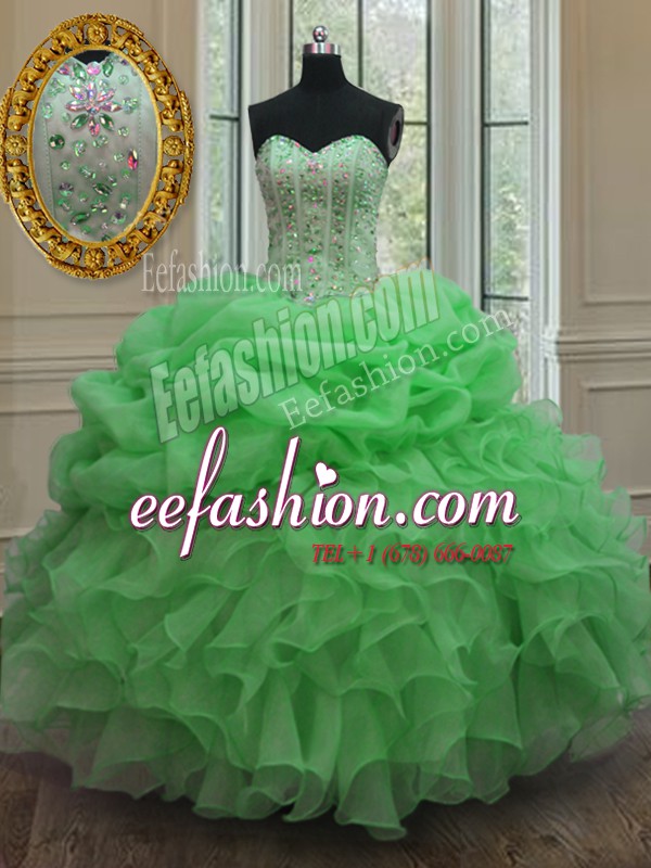 Custom Made Sleeveless Floor Length Beading and Pick Ups Lace Up 15th Birthday Dress with 