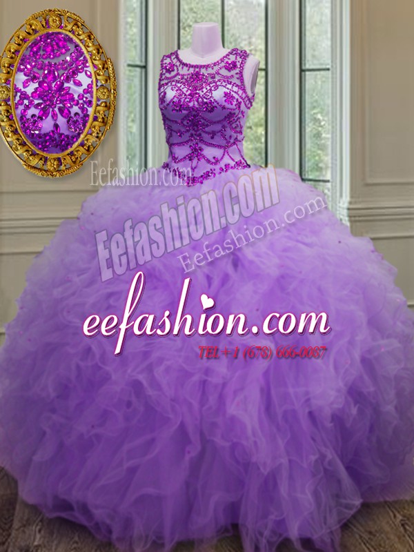  Lavender Scoop Neckline Beading and Ruffles Sweet 16 Dress Sleeveless Lace Up