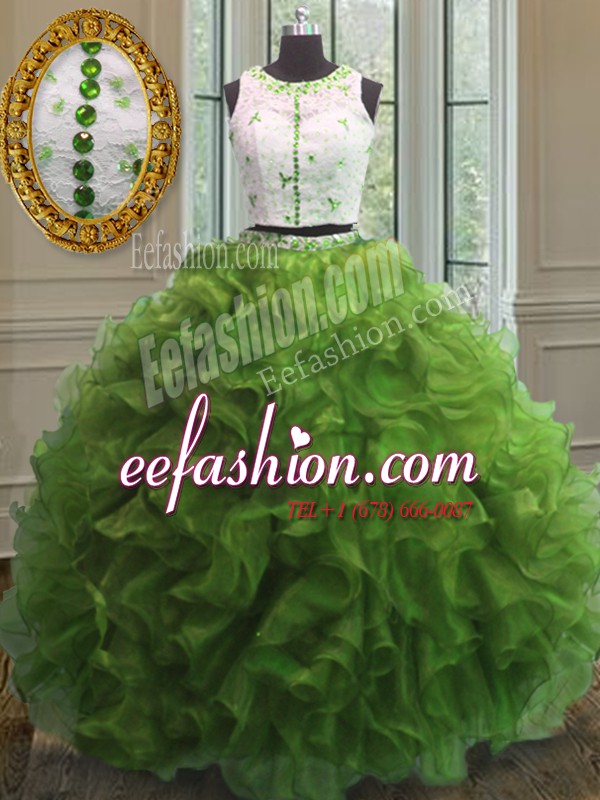  Scoop Sleeveless Organza Ball Gown Prom Dress Appliques and Ruffles Clasp Handle