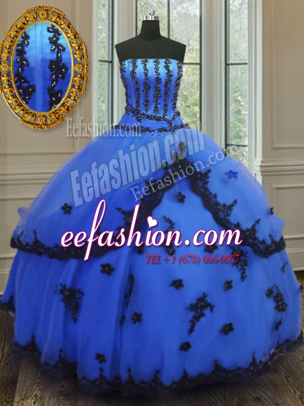 Customized Sleeveless Lace Up Floor Length Appliques Sweet 16 Dresses