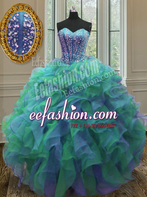 Graceful Floor Length Multi-color Sweet 16 Quinceanera Dress Sweetheart Sleeveless Lace Up
