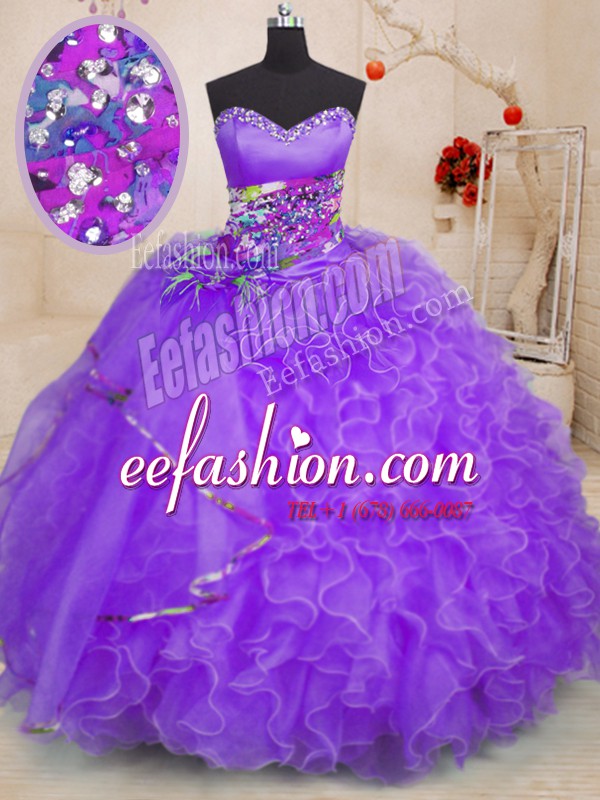 Enchanting Sleeveless Beading and Ruffles Lace Up Quinceanera Gown