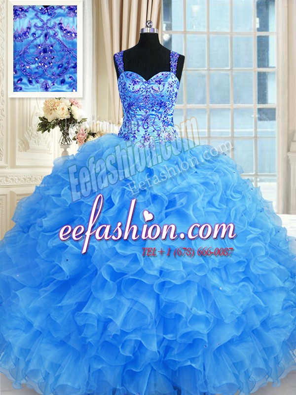 Extravagant Sweetheart Sleeveless Lace Up Quinceanera Gown Baby Blue Organza
