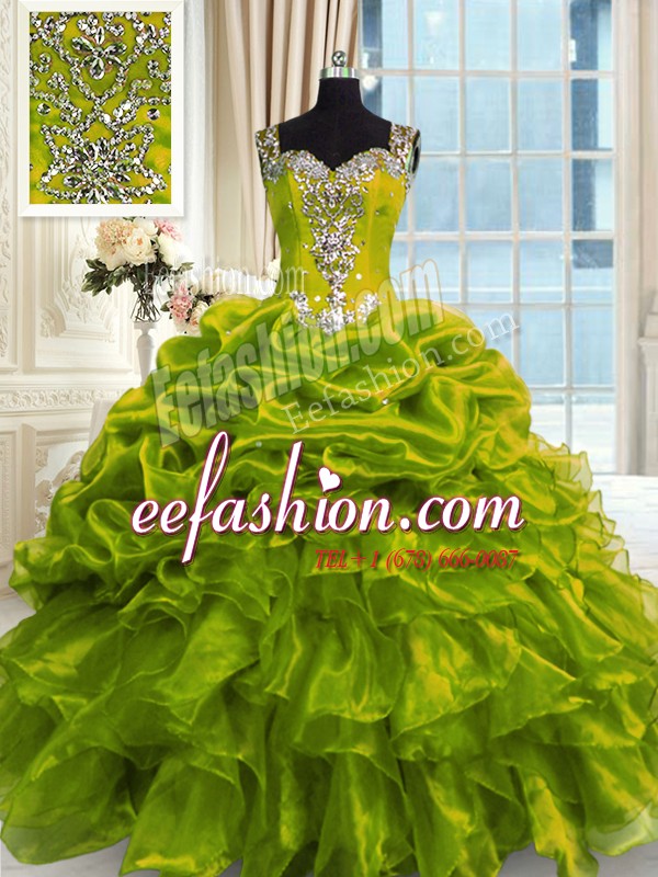 Custom Fit Olive Green Lace Up 15 Quinceanera Dress Beading Sleeveless Floor Length