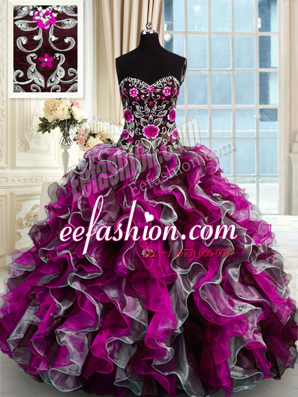 Dramatic Multi-color Sleeveless Beading and Appliques Floor Length 15 Quinceanera Dress