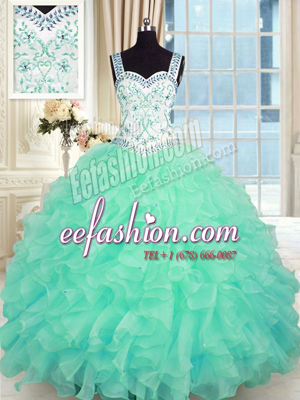  Floor Length Ball Gowns Sleeveless Turquoise Vestidos de Quinceanera Lace Up