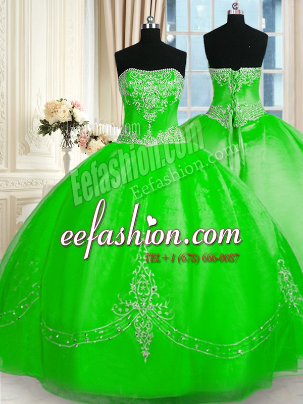  Sleeveless Floor Length Beading and Embroidery Lace Up Quinceanera Dresses with 