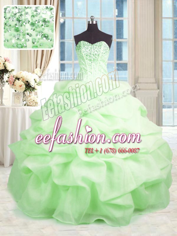 Captivating Ball Gowns Beading and Ruffles Quince Ball Gowns Lace Up Organza Sleeveless Floor Length