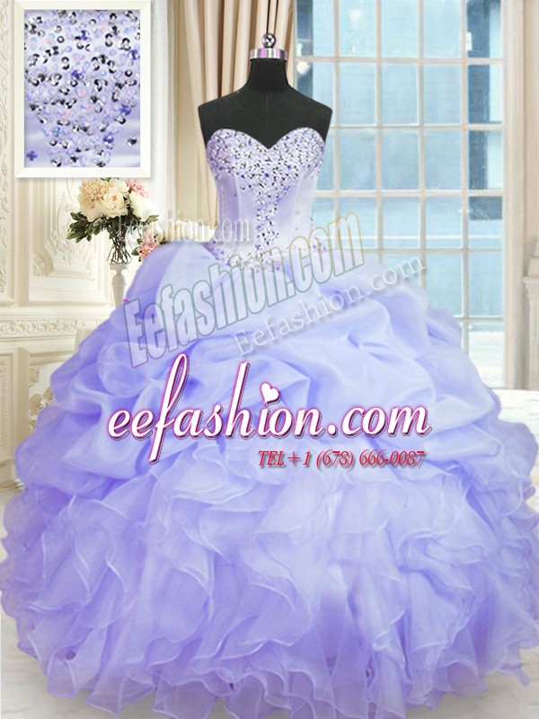 Lavender Quinceanera Dress Military Ball and Sweet 16 and Quinceanera and For with Beading and Ruffles Sweetheart Sleeveless Lace Up