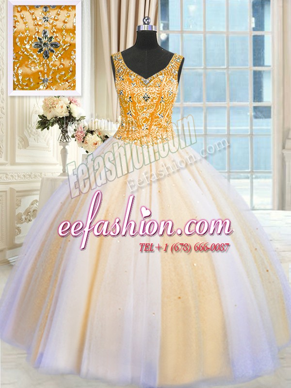 Exquisite Multi-color Ball Gown Prom Dress Military Ball and Sweet 16 and Quinceanera and For with Beading and Sequins V-neck Sleeveless Lace Up