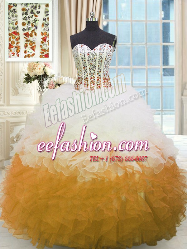 Inexpensive Floor Length Multi-color Quinceanera Dress Organza Sleeveless Beading and Ruffles