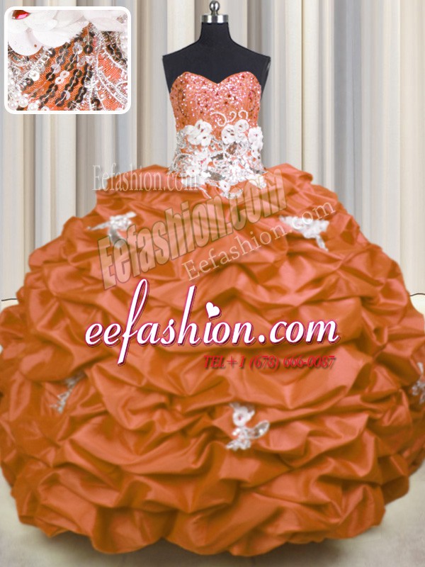  Sleeveless Brush Train Appliques and Sequins and Pick Ups Lace Up Quinceanera Gown