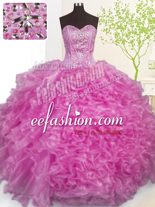 Sleeveless Beading and Ruffles and Pick Ups Lace Up Quinceanera Gown