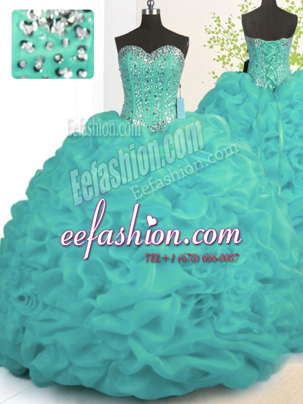  With Train Turquoise Quinceanera Dresses Sweetheart Sleeveless Brush Train Lace Up