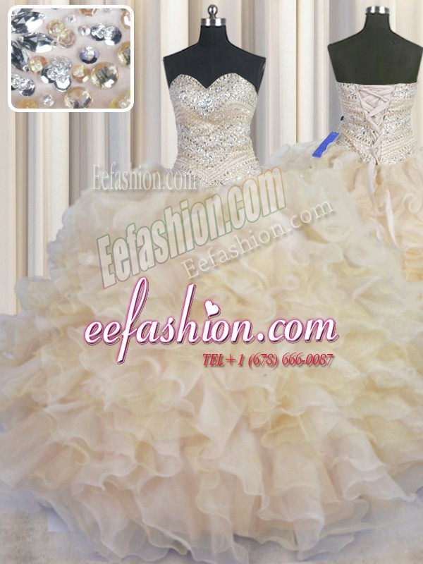 Hot Selling Sleeveless Lace Up Floor Length Beading and Ruffles 15th Birthday Dress