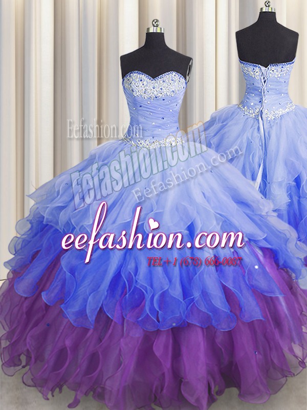 Beautiful Sequins Ruffled Ball Gowns Vestidos de Quinceanera Multi-color Sweetheart Organza Sleeveless Floor Length Zipper