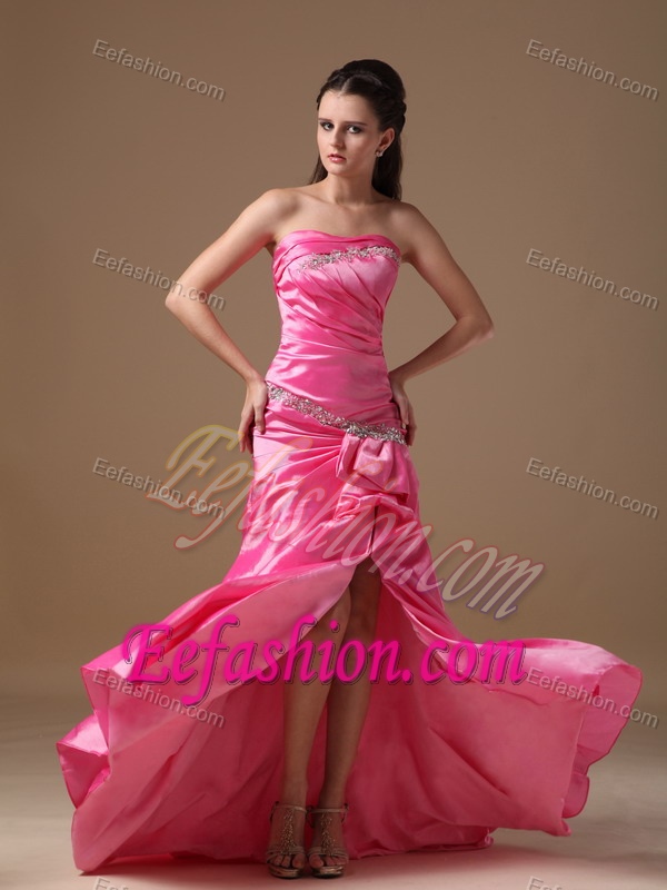 Hot Pink Strapless Women Evening Dress in with Beading