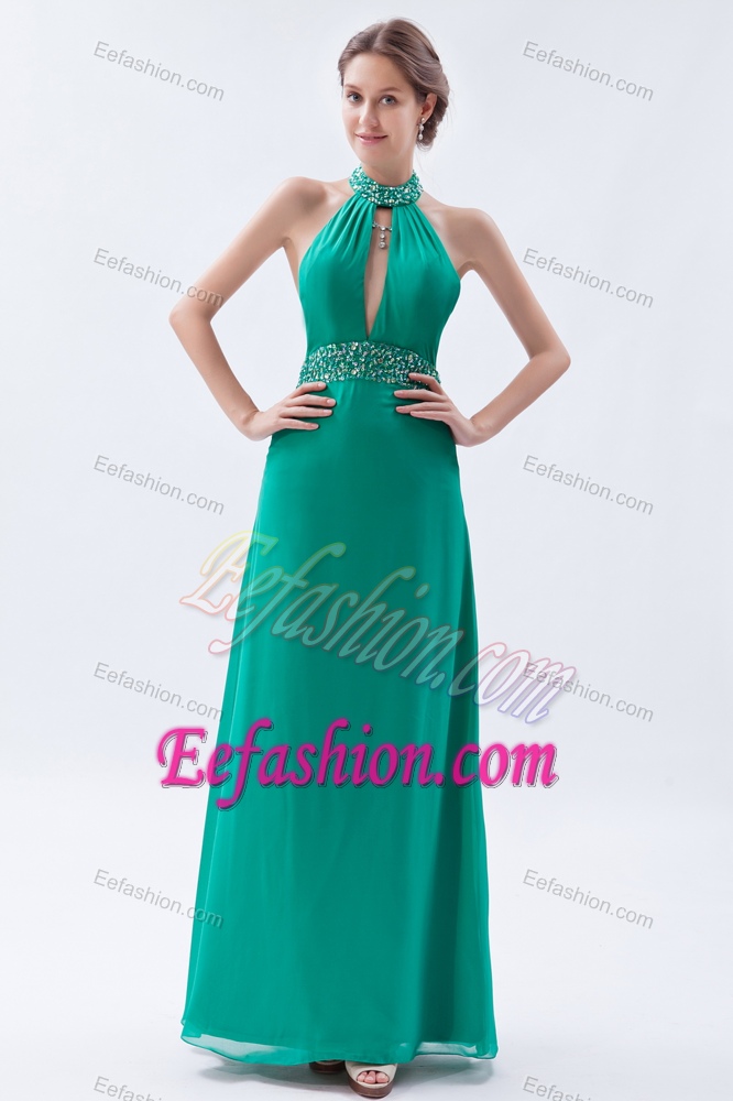 Sheath Backless Chiffon Beaded Informal Prom Dress in Turquoise On Sale