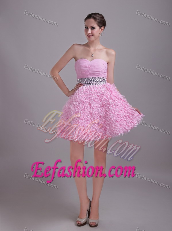 Affordable Baby Pink A-line Sweetheart Mini Prom Dresses with Ruching