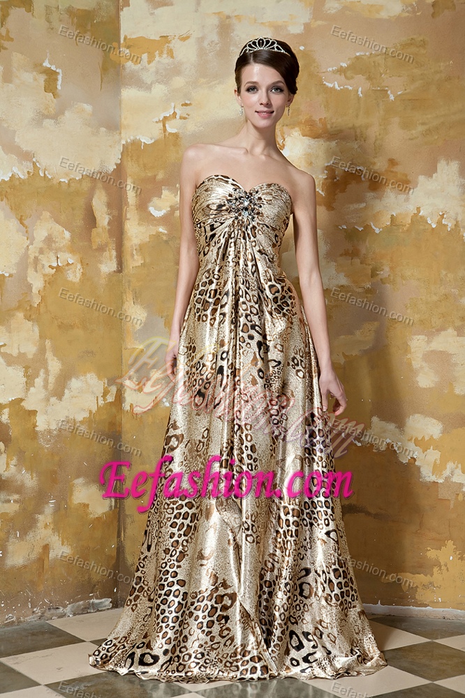 Colorful Empire Sweetheart Printed Prom Dresses with Beading and Brush Train