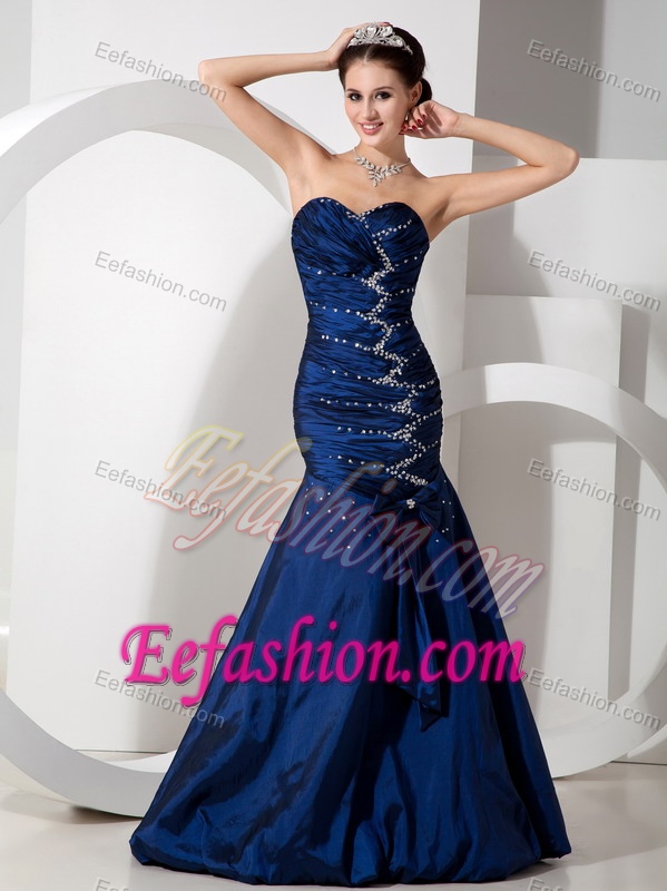 New Navy Blue Mermaid Sweetheart Prom Celebrity with Beading and Bowknot