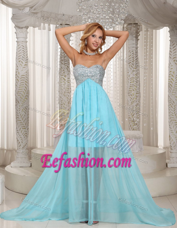 Gorgeous Aqua Blue Sweetheart Beaded Party Dress for Prom Best for Girls