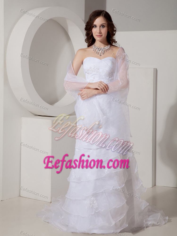 Fashionable Sheath Sweetheart Wedding Dress in Organza with Appliques