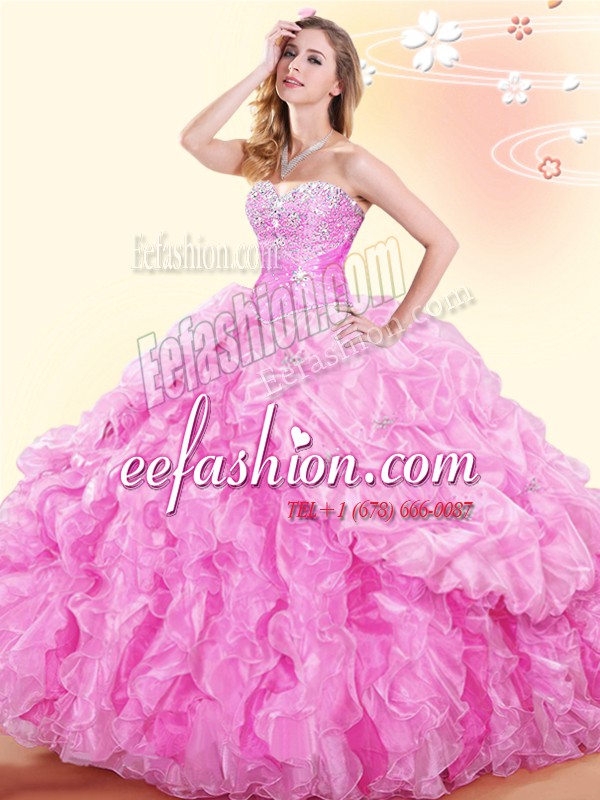  Organza Sleeveless Floor Length Quinceanera Gowns and Beading and Ruffles and Pick Ups
