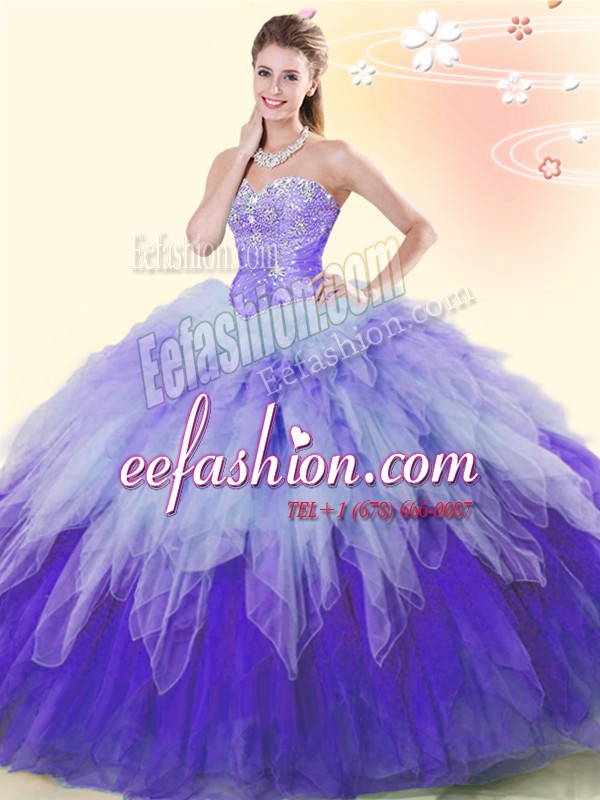  Multi-color Tulle Lace Up Sweet 16 Dresses Sleeveless Floor Length Beading and Ruffles