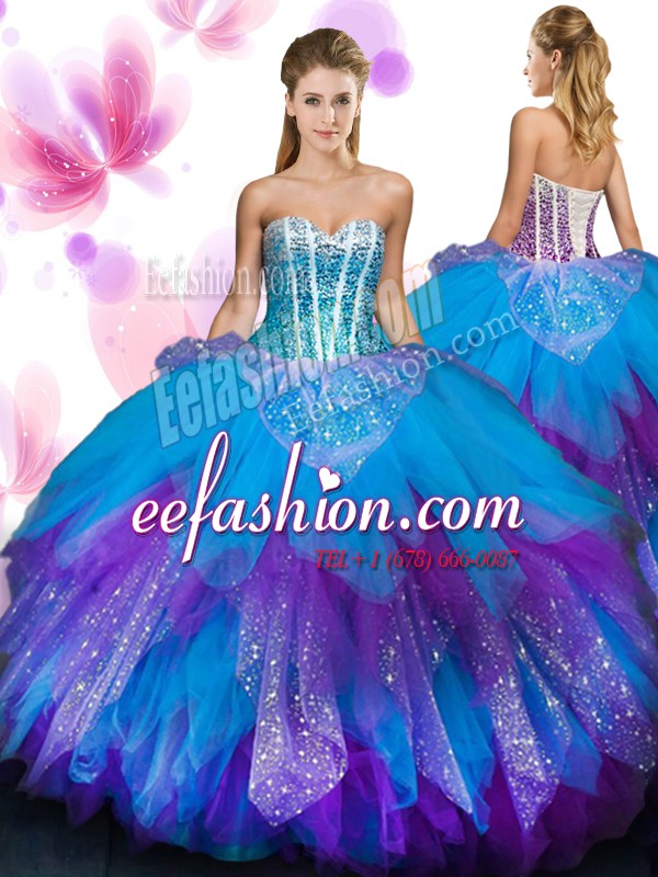  Multi-color Sleeveless Beading and Ruffled Layers Floor Length 15th Birthday Dress