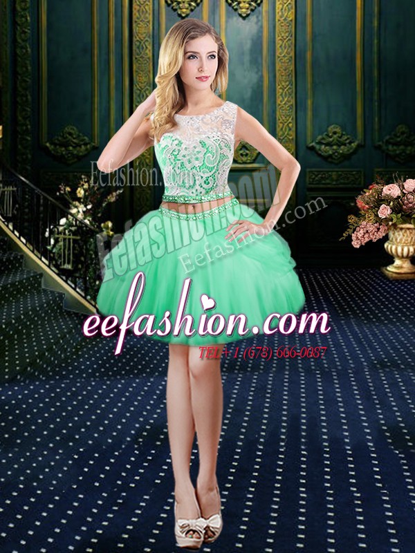 Fantastic Scoop Clasp Handle Apple Green Sleeveless Lace Mini Length Dress for Prom