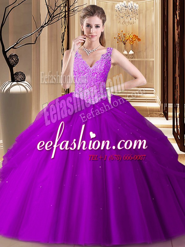  Sleeveless Backless Floor Length Appliques and Pick Ups Sweet 16 Quinceanera Dress