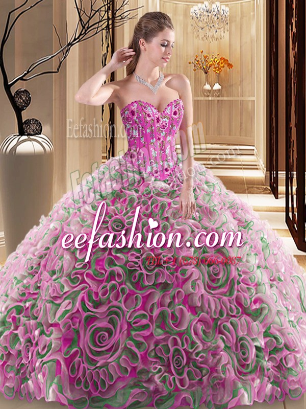 Hot Sale Multi-color Sleeveless Brush Train Embroidery and Ruffles With Train 15th Birthday Dress