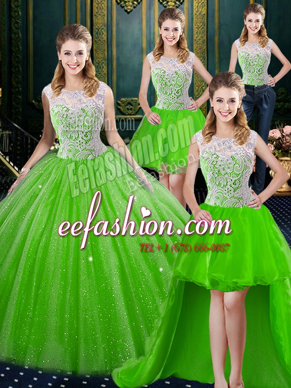 Four Piece Sleeveless Floor Length Lace Zipper Quinceanera Dress