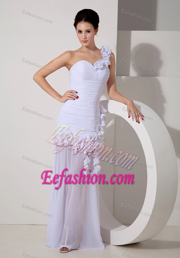 Lilac One Shoulder Dress for Summer Wedding with Handle Flowers and Ruches