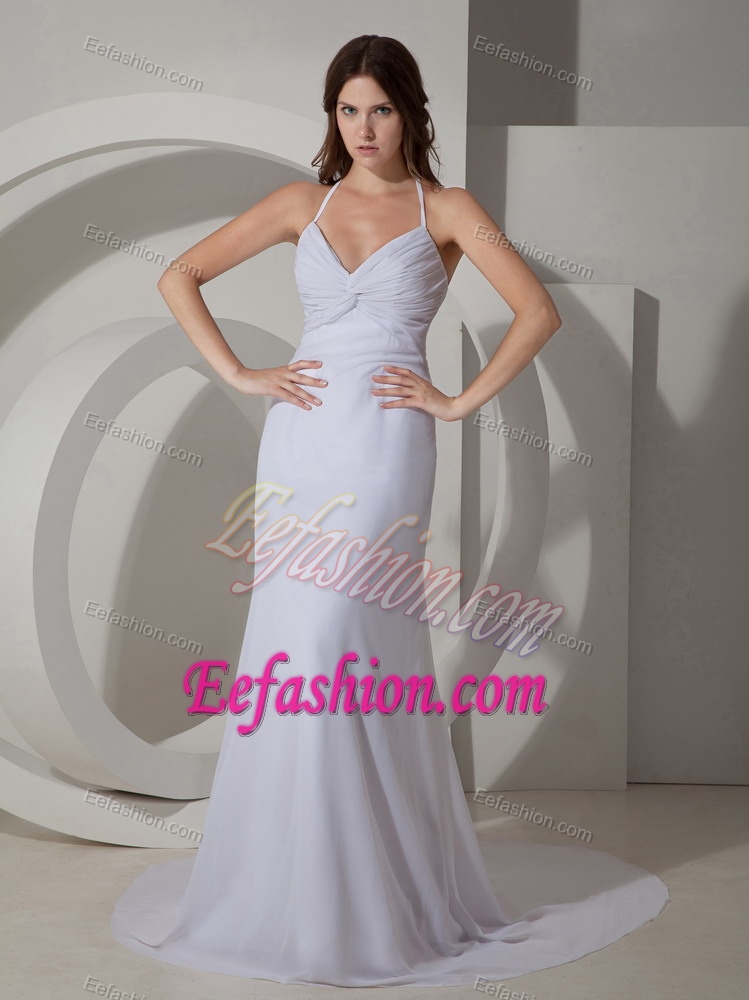 Halter Top Garden Wedding Dress with Ruches in Lilac in the Mainstream